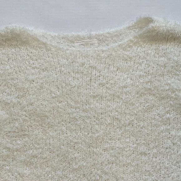 Lou & Grey Ivory Fuzzy Boatneck Wool Blend Long Sleeve Oversized Sweater, XS - Picture 3 of 9